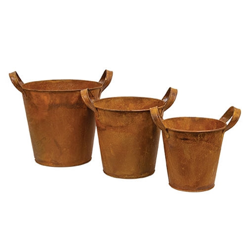 3/Set Rusty Tin Pails w/Handles – Primitive Renditions