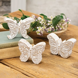 Whitewashed Resin Woodgrain Butterfly Sitter 3 Asstd.