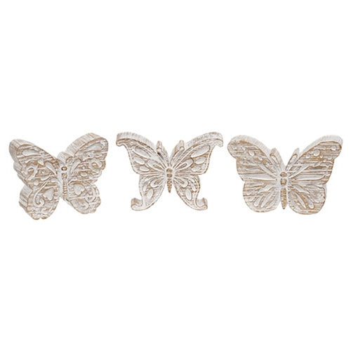 Whitewashed Resin Woodgrain Butterfly Sitter 3 Asstd.