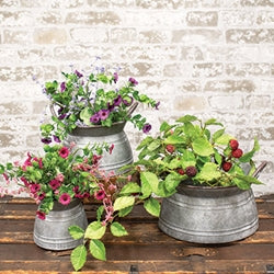 3/Set Graywashed Galvanized Squat Buckets w/Handles