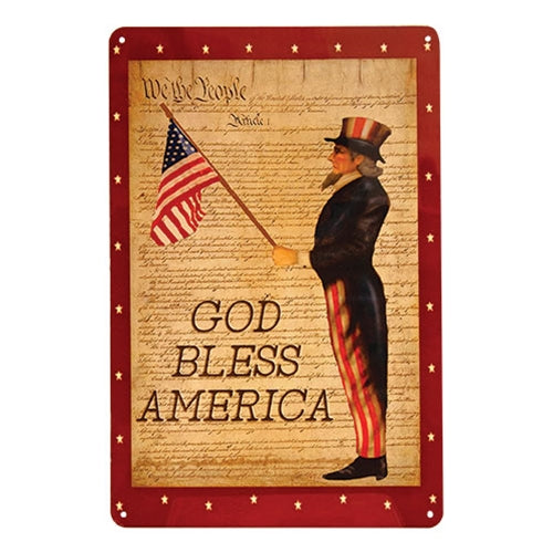 God Bless America Uncle Sam Metal Sign - 8x12