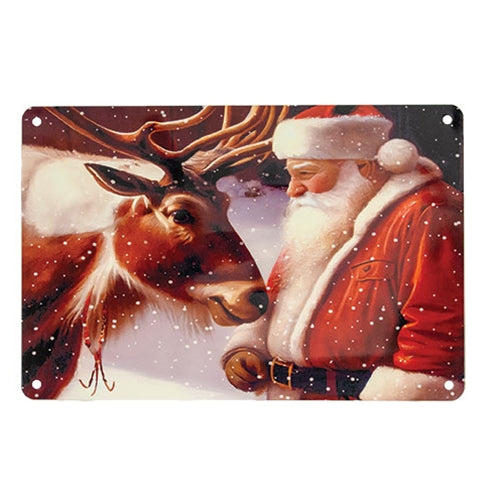 Santa & Reindeer Tin Sign - 11.75" x 8"