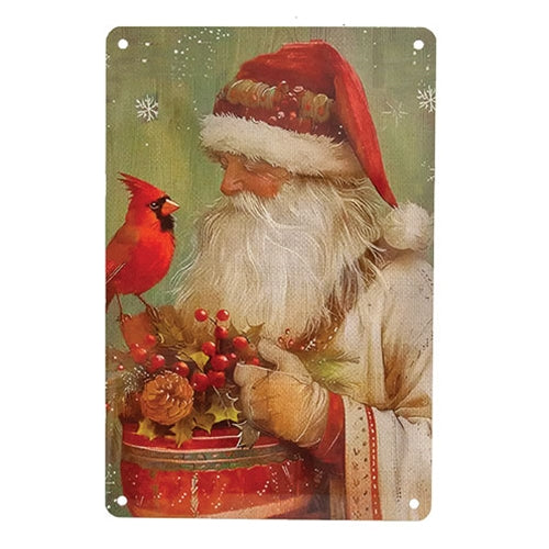 Santa & Cardinal Tin Sign - 8" x 11.75"