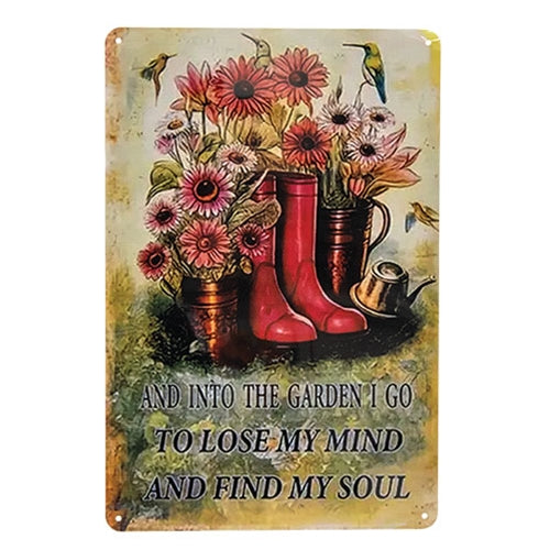 Into the Garden Red Boots and Flowers Tin Sign - 8" x 11.75"