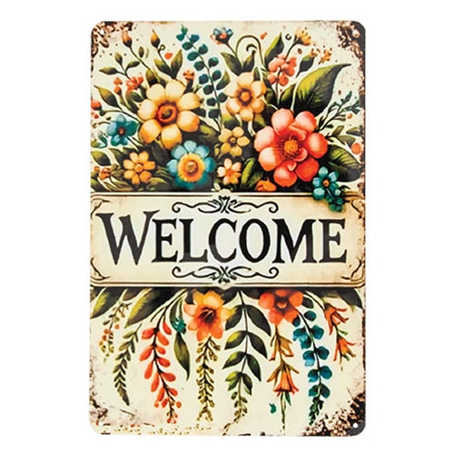 Welcome Spring Flower Bundle Tin Sign - 8" x 11.75"