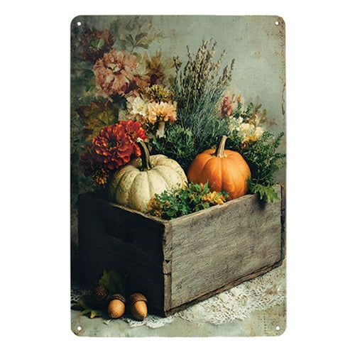 Pumpkin Floral Crate Metal Sign - 8x12