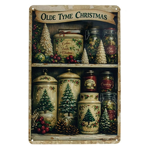 Old Thyme Christmas Cabinet Metal Sign - 8x12