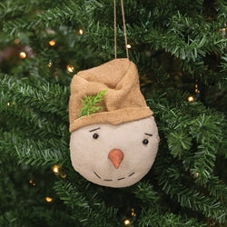 Stuffed Primitive Beige Hat Snowman Ornament