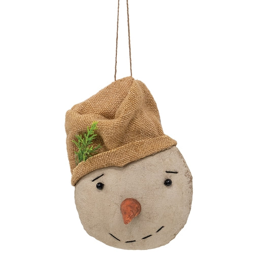 Stuffed Primitive Beige Hat Snowman Ornament