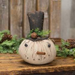 Stuffed Primitive Pine & Jingle Bell Snowman Head Sitter