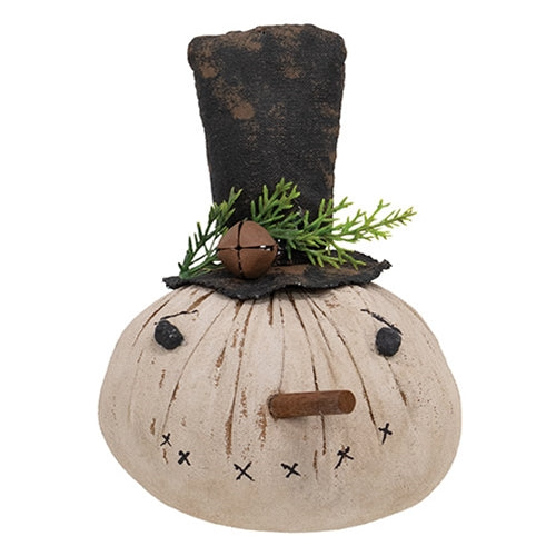 Stuffed Primitive Pine & Jingle Bell Snowman Head Sitter