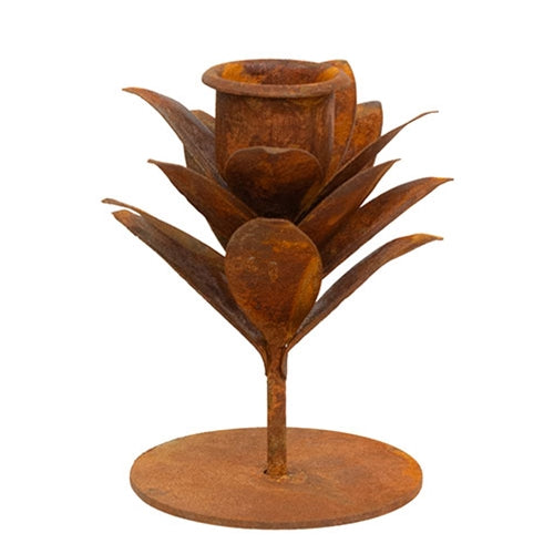 Rusty Metal Leaf Taper Holder - 3.5"