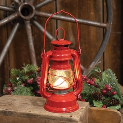 Vintage Red Metal Lantern - 7.5"H