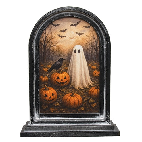 Haunted Pumpkin Patch Arched Framed Print On Stand
