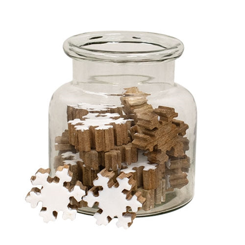 Jar of 20 Enamel & Wood Snowflakes