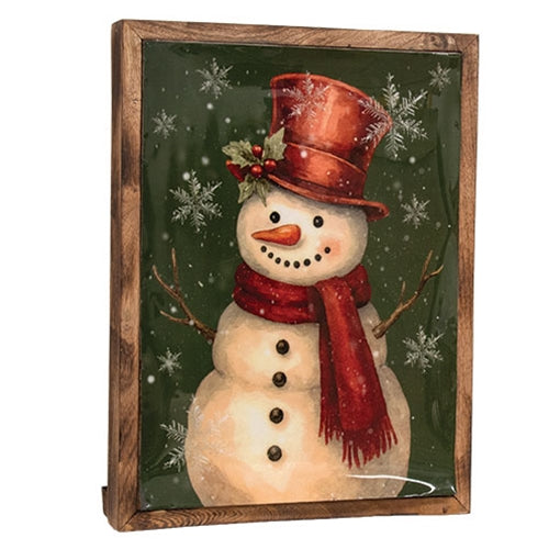 Standing Red Hat Snowman Epoxy & Wood Sign