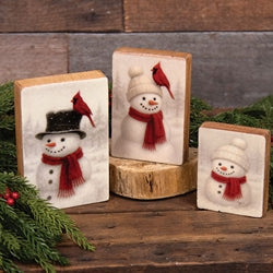 3/Set - Cardinal Snowman Epoxy & Wood Blocks