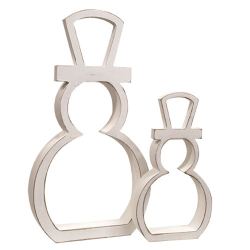 2/Set - White Wooden Cutout Standing Snowmen