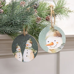 Winter Forest Watercolor Snowman Ornament - 3-1/2 In Dia - 2 Asstd