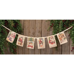 Fabric Vintage Christmas Post Card Garland