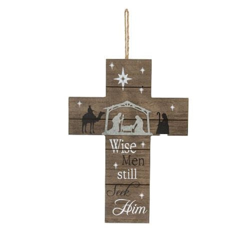 Slatted Wood Hanging Nativity Cross 2 Asstd.