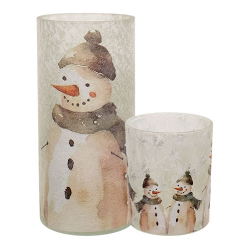 2/Set - Frosted Snowman Duo Glass Candle Jars