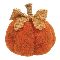 Plush Pumpkin with Burlap Bow - 3 Asstd