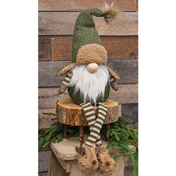 Green Gnome with Reindeer Slippers