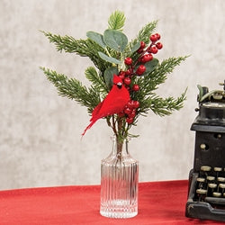 Pine & Berries Cardinal Spray In Glass Vase