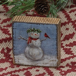 Vintage Snow Woman & Cardinal Block