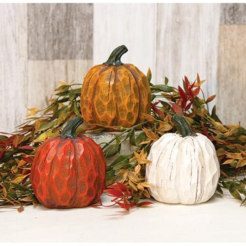 Resin Carved Look Pumpkin 4" 3 Asstd.
