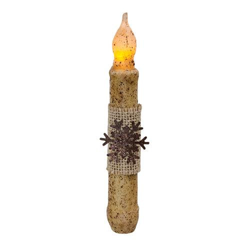 Burlap & Snowflake Timer Taper - Burnt Ivory