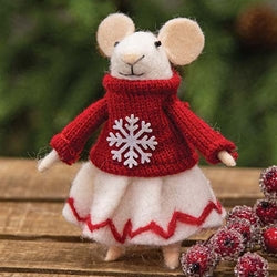 Snowflake Sweater Mouse Felted Ornament