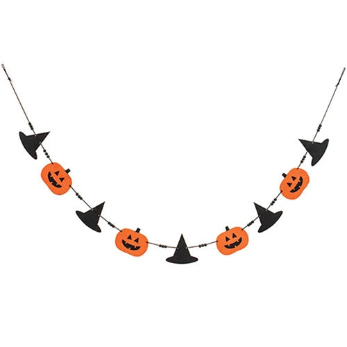 Jack-O'-Lantern and Witch Hat Felted Garland