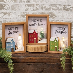 Lighted Winter Village Sign - 3 Asstd