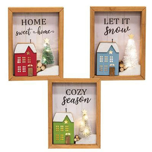 Lighted Winter Village Sign - 3 Asstd