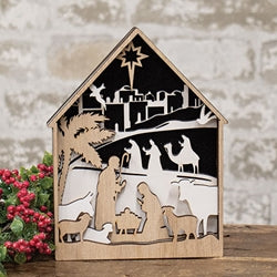 Nativity Scene Layered Wood Sitter
