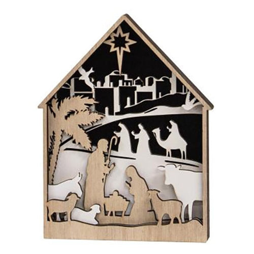 Nativity Scene Layered Wood Sitter
