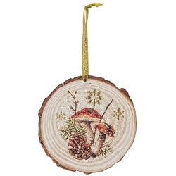 Woodland Mushrooms Wood Slice Ornament - 3 Asstd