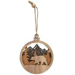 Layered Wood Forest Scene Ornament - 3 Asstd