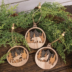 Layered Wood Forest Scene Ornament - 3 Asstd