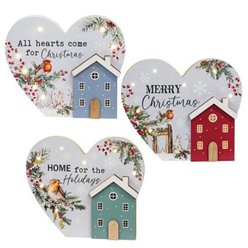 Christmas Village Heart w/LED Lights - 3 Asstd