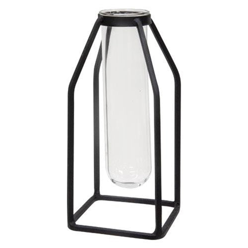 Glass Tube Vase w/Metal Frame Thin