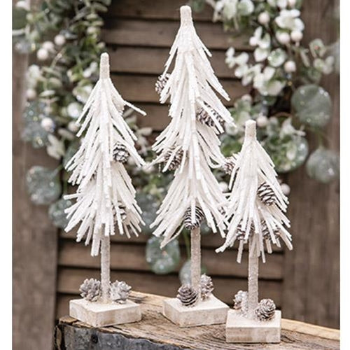 White Glittered Pinecone Tree 10"