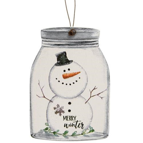 Happy Snowman Mason Jar Ornament 3 Asstd.