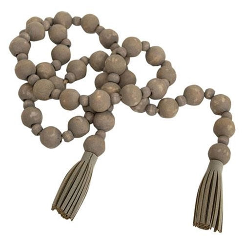 Distressed Wooden Bead Garland With Tassels