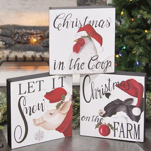 Farm Critter Christmas Box Sign 3 Asstd.