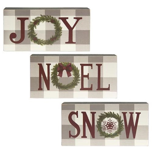 Joy Noel Snow Box Sign 3 Asstd.