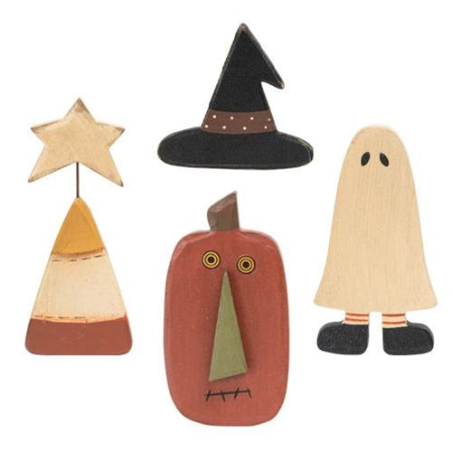4/Set Primitive Wooden Halloween Magnets