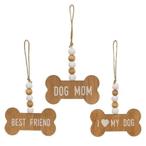 Dog Mom Beaded Bone Ornament 3 Asstd.